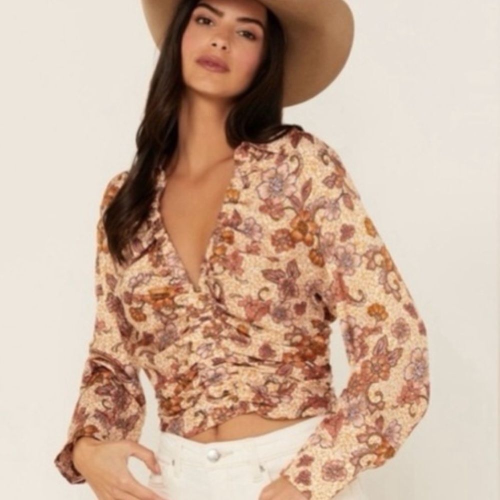 FREE PEOPLE I Got You Floral Print Smocked Crop Top Size Small